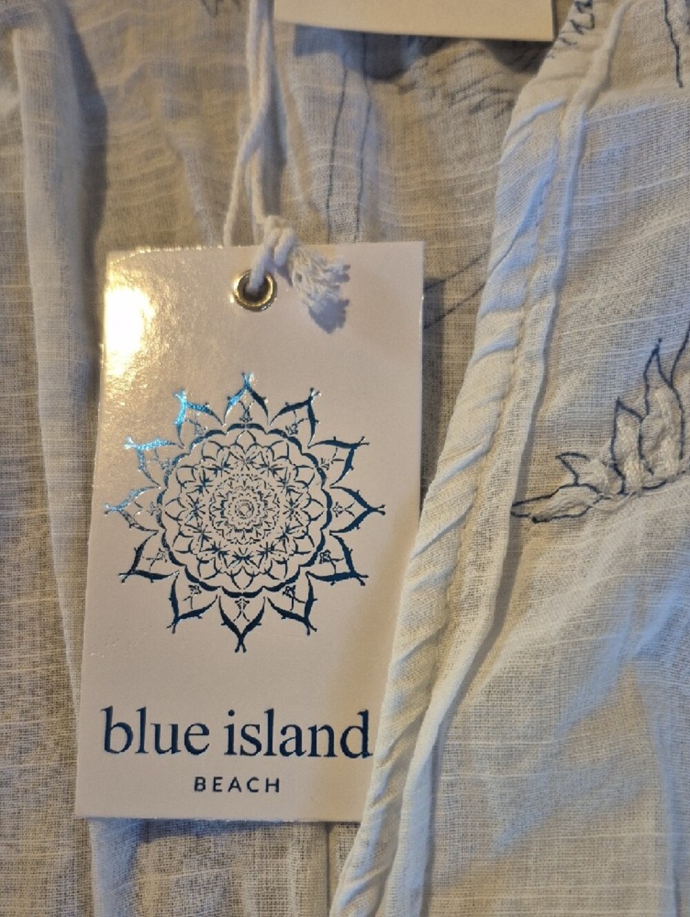 blue island Light Blue Shirt with Navy Palm Embroidery - Picture 2 of 5